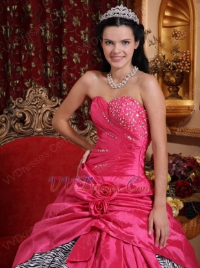 Sweetheart Fuchsia Quinceanera Dress Printed Zebra Fabric