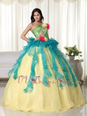 Teal and Yellow Gold Colorful Quinceanera Dress For Sale US Like Princess