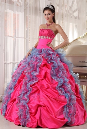 Deep Rose Pink Ruffles Skirt Quinceanera Dress For 16th Girl