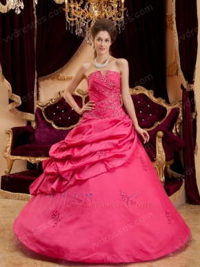 Strapless Coral Red Quinceanera Dress With Applique