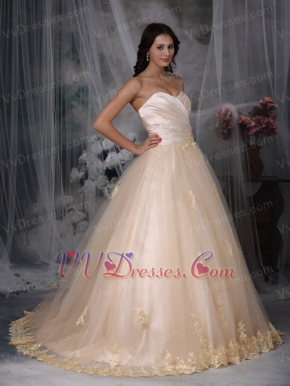 Sweetheart Neck A-line Champagne Wedding Dress Puffy Low Price