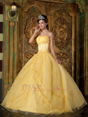 Strapless Yellow Floor Length Skirt Nice Quinceanera Dress