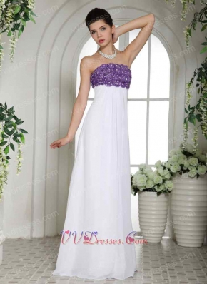 Purple Bodice Pure White Chiffon Skirt Prom Dress Empire Look Slimmer