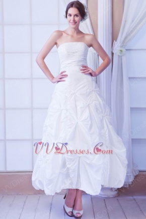 Glamorous Strapless Skirt White Taffeta Bridal Dress Beading Decorate