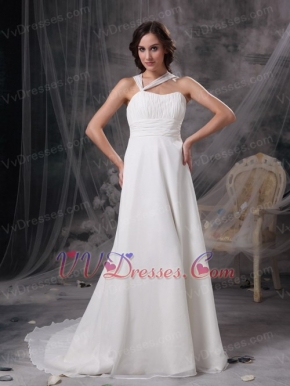 Asymmetrical Halter Neck White Chiffon Prom Dress For Sale Inexpensive