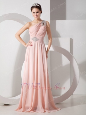 Top 2014 Prom Dress With One Shoulder Baby Pink Chiffon Skirt