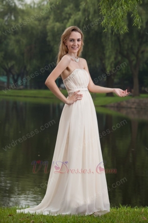 Strapless Floor Length Cream Chiffon Beaded New Prom Dress