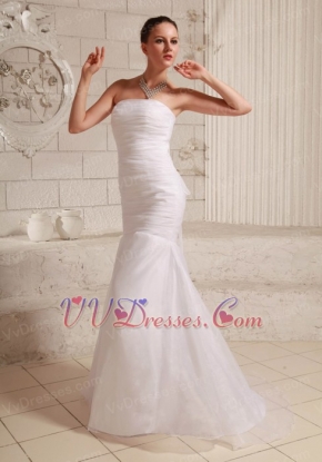 Simple Organza and Taffeta Wedding Dress Mermaid Brush Train Low Price