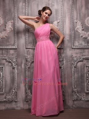 Designer One Shoulder A Skirt Hot Pink Evening Dress Customized