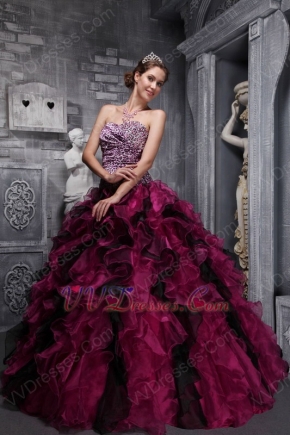 Burgundy Ball Gown Sweetheart Floor-length Leopard Print Ruffles Quinceanera Dress Leopard Print Ruffles Skirt Burgundy Sweetheart Design Quinceanera Dress