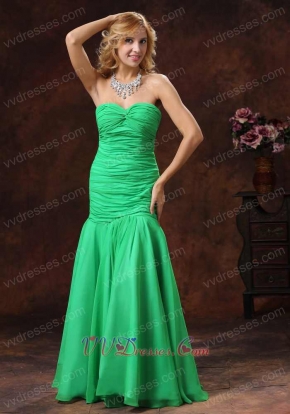 Green Mermaid Sweetheart Style Ruched Prom Dress Inexpensive Hot Sell