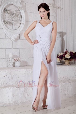 Elegant Long White Chiffon Formal Prom Dress With Side Split