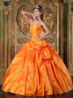 Inexpensive Orange Taffeta Military Ball Gown Corset Back