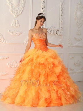 Orange Cascade Skirt Quinceanera Dress Pretty Styles