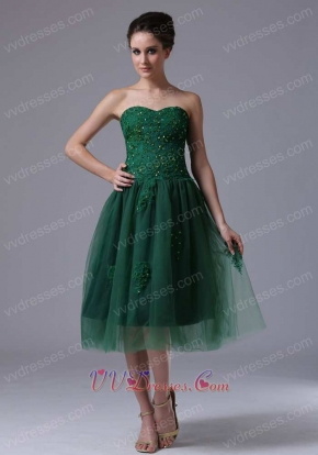 A-Line Tulle Tea-length Skirt Dark Green Gathering Dress Lady Most Choice