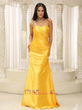 Sunset Yellow Sheath Floor Length One Shoulder Evening Dress Brightly