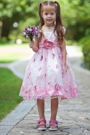 Lovely Scoop Embroidery Flower Ankle Length Flower Girl Dresses