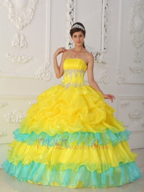 Bright Canary Yellow Layers Skirt Dress For Quinceanera