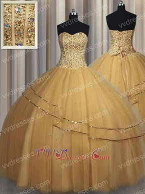 Gold Tulle Quinceanera Prom Pageant Ball Gown 2019 Custom Made Plus Size