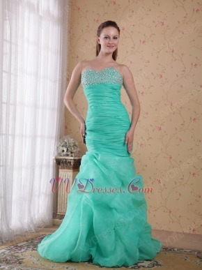 Sweetheart Turquoise Organza Mermaid Prom Dress With Beading