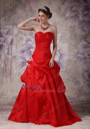 A-line Wine Red Prom Floor Length Puffy Skirt With Side Applique