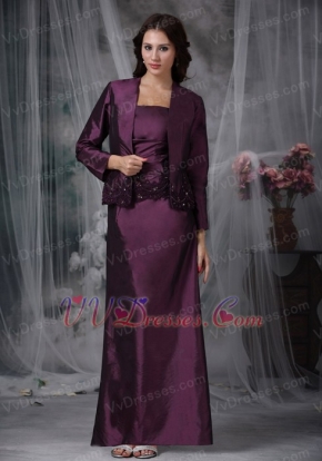 Dark Purple Lace Up Mather Of Bride Dress And Coat Modest