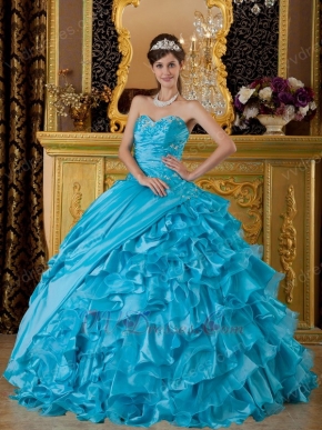 Sweet heart Ruffles Skirt Aqua Blue Sale Quinceanera Gown