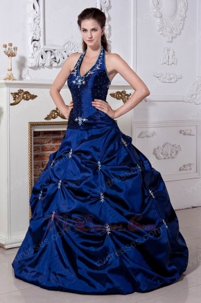 Lace Up Back Royal Quinceanera Dress With Halter Design