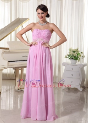 Baby Pink Chiffon Sweetheart Prom Dress With Appliques Decorate Waist Inexpensive