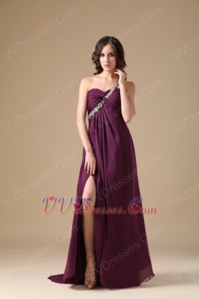 Dark Purple Cross Back Prom Dress With One Shoulder Split Skirt