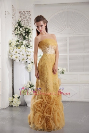 Goldenrod Prom Dresses With Handmade Rolled Flowers Bottom