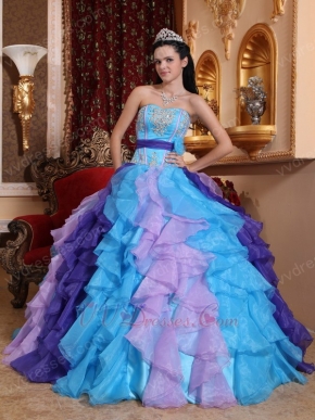 Strapless Colorful Puffy Skirt Custom Made Quinceanera Dress