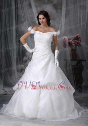 Elegant Off Shoulder Corset Back Wedding Dress Pure White Low Price