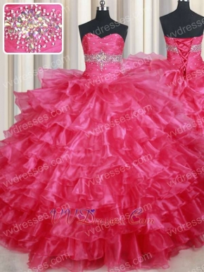 Coral Red Organza Layers Cake Quinceanera Ball Gown Custom Tailor High Quality