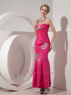 Fuchsia Mermaid Ankle-length Petite Prom Dress With Flower