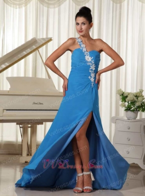 Latest One Shoulder Sky Blue Vocal Concert Prom Dress Long Split Style