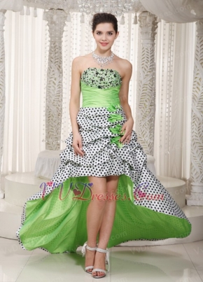 Spring Green Strapless High-low Taffeta Prom Dress Not Expensive Inexpensive