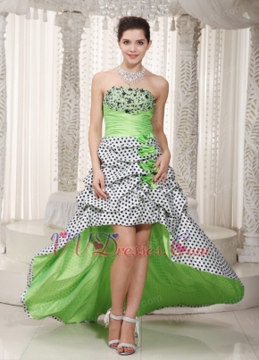 Spring Green Strapless High-low Taffeta Prom Dress Not Expensive Inexpensive