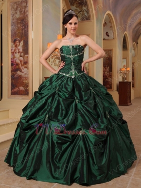 Hunter Green Beaded Strapless Evening Ball Gown For Women