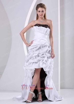 Dignified White and Chocolate High-low Pick-ups Prom Dress Falbala Neckline