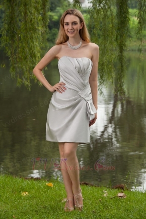 Grey Strapless Mini-length Pleated Bridesmaid Dress Sale