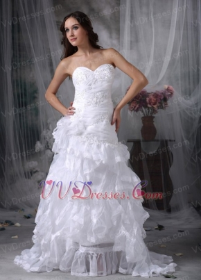 Romantic Ruffled Layers Skirt White Bridal Dress Strapless Low Price