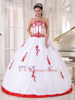 White Organza 16th Young Girl Dress With Scarlet Applique