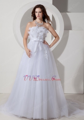 Strapless Empire Appliqued White Wedding Dress Wholesale