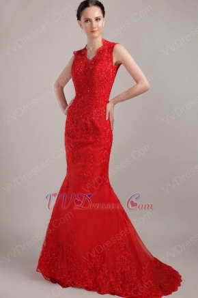 Trumpet Wine Red Mother Of The Bride Dress With Applique