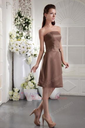 Strapless Knee-length Chocolate Satin Short Prom Dress With Bowknot