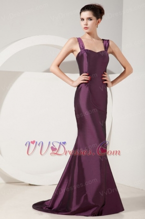 Dark Purple Mermaid Wide Straps Mother Of Bride Dress And Jacket Modest