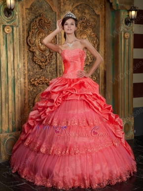 Embroidery Layers Skirt Quinceanera Ball Gown In Watermelon