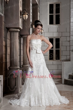 Simple Hand Made Flowers Decorate Slim Wedding Dress Corset Back Low Price