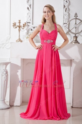 Pretty Halter Top Ruched Floor Length Deep Pink Formal Ocassion Dress